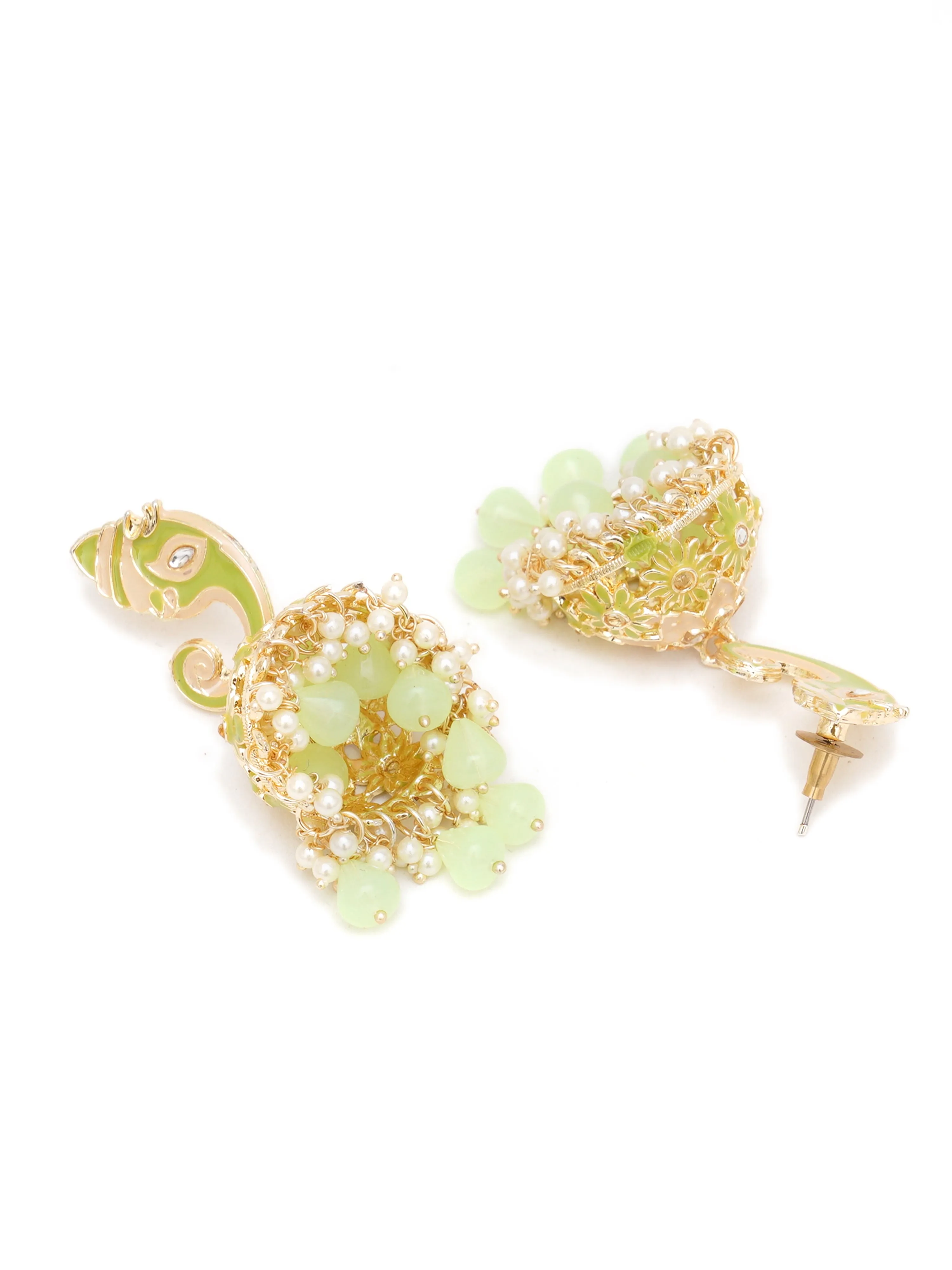 Karatcart Gold Plated Light Green Lord Ganesha Jhumki Earrings for Women