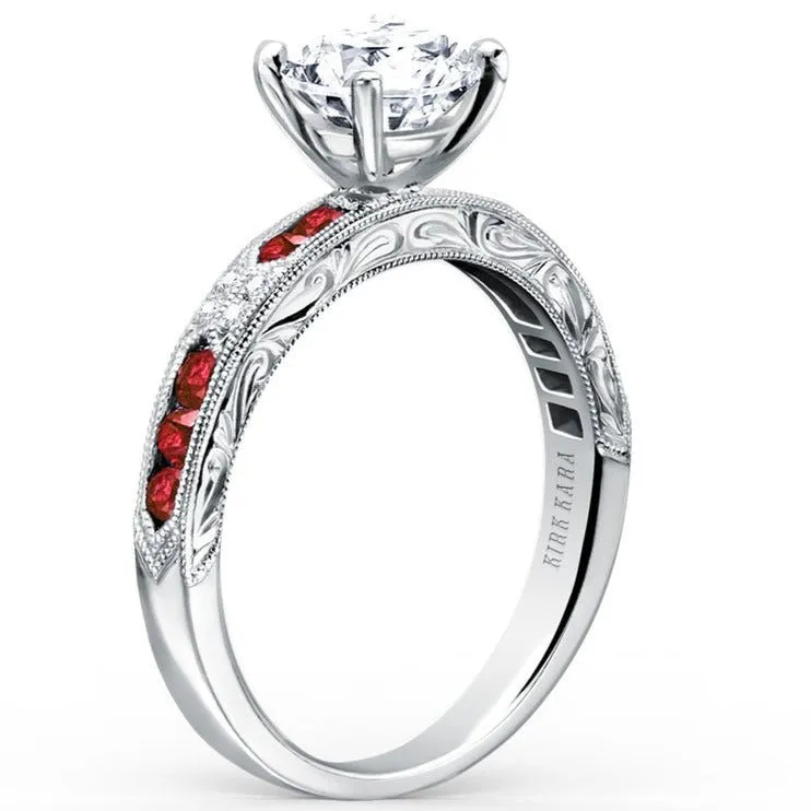 Kirk Kara "Charlotte" Channel Set Red Ruby Engagement Ring