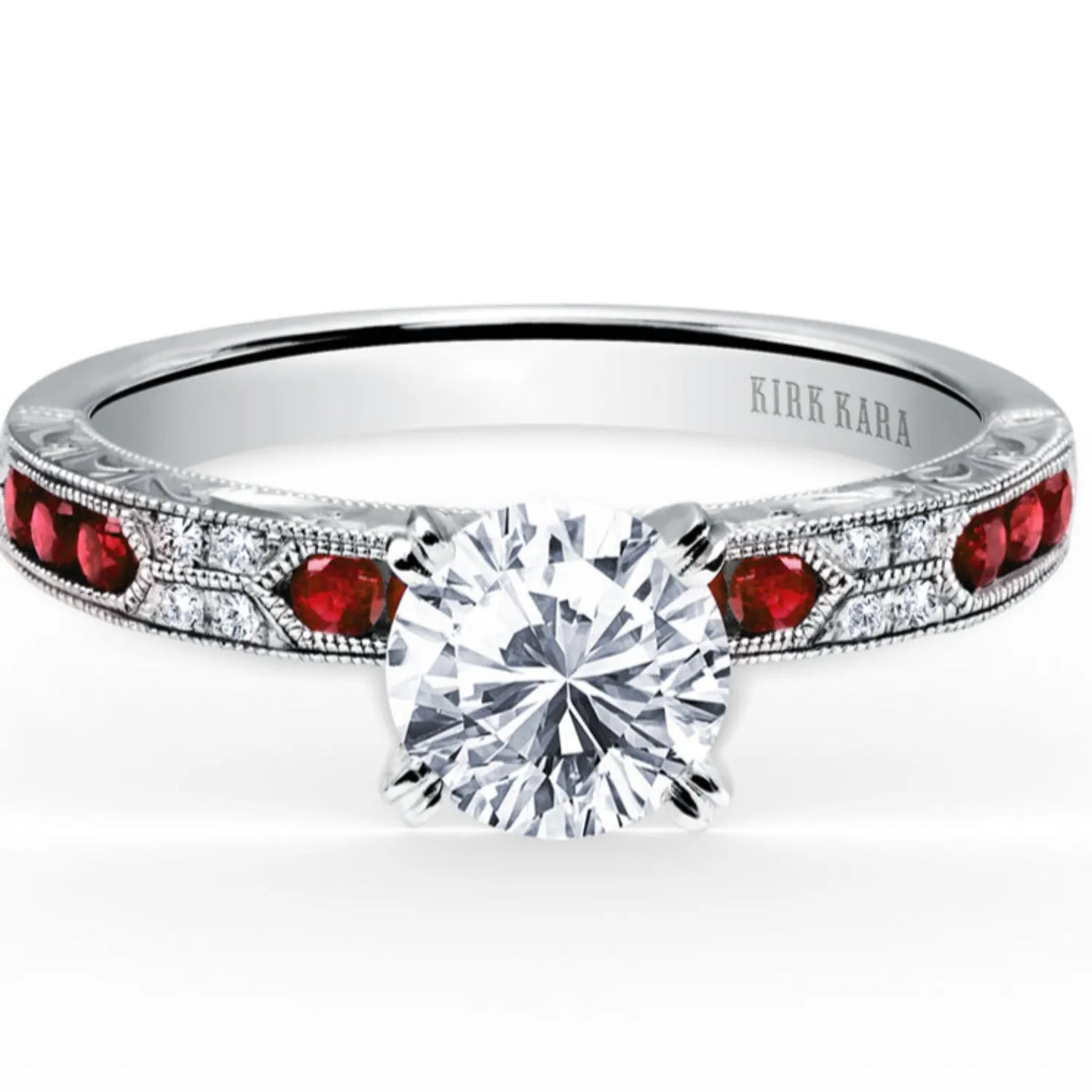Kirk Kara "Charlotte" Channel Set Red Ruby Engagement Ring