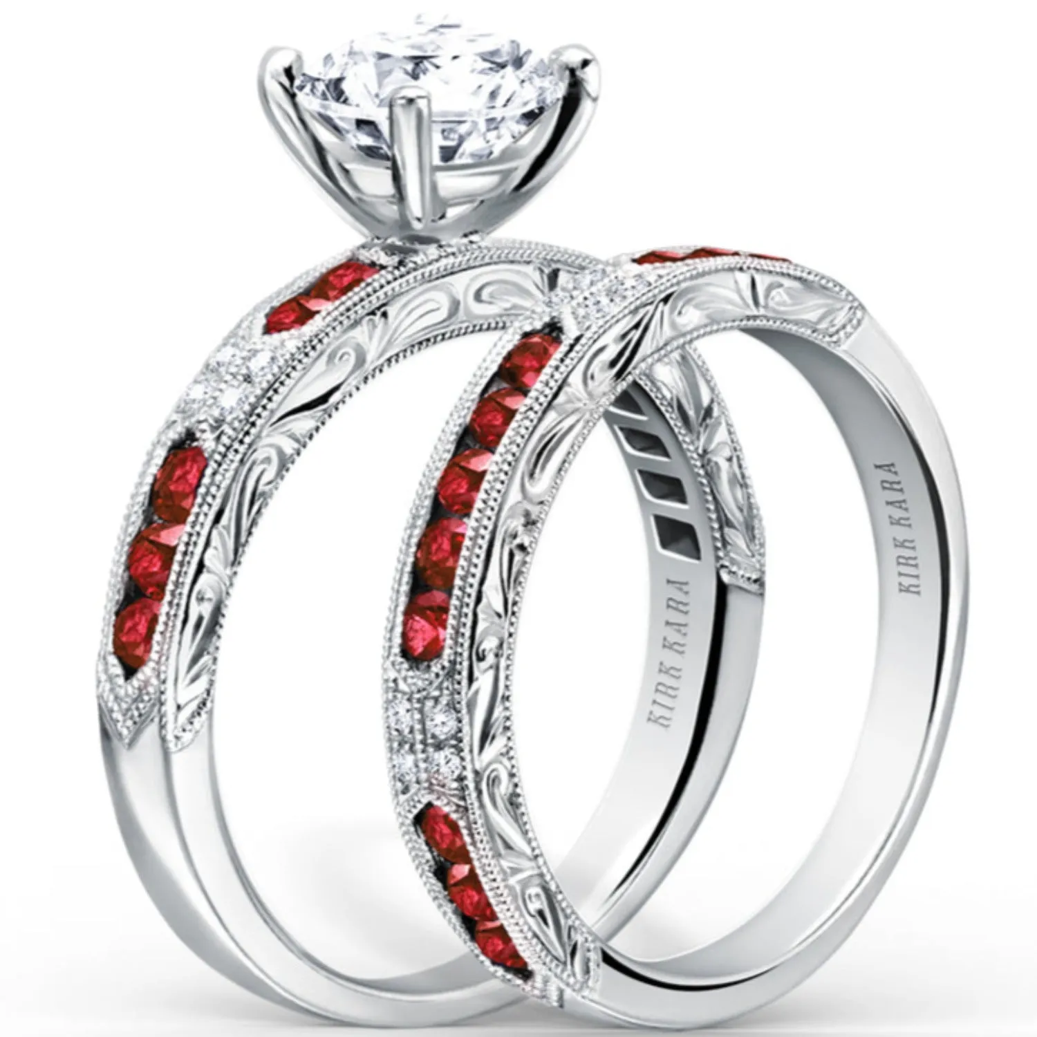 Kirk Kara "Charlotte" Channel Set Red Ruby Engagement Ring