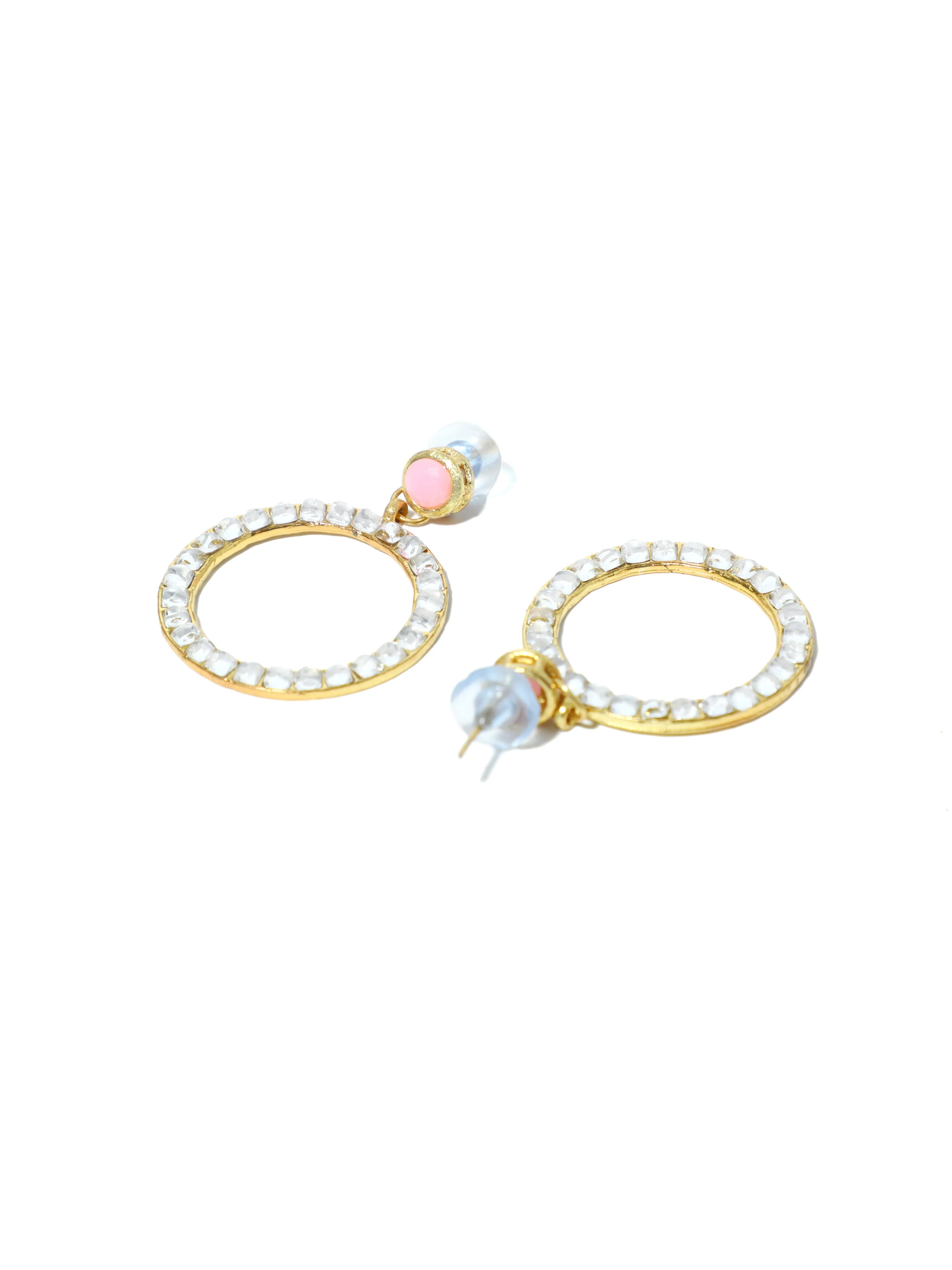 Kundan Hoop Earrings with Pink Stone