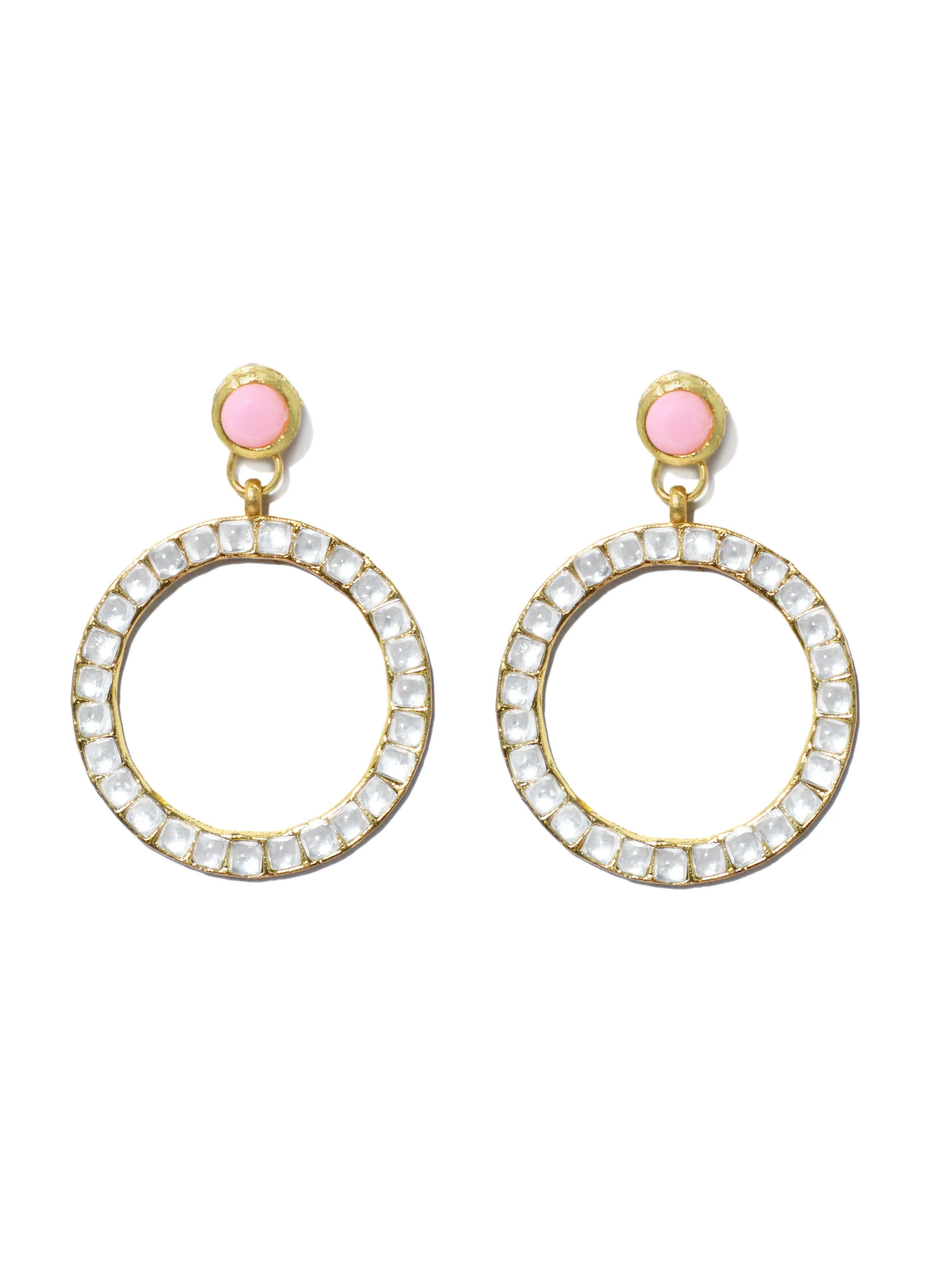 Kundan Hoop Earrings with Pink Stone