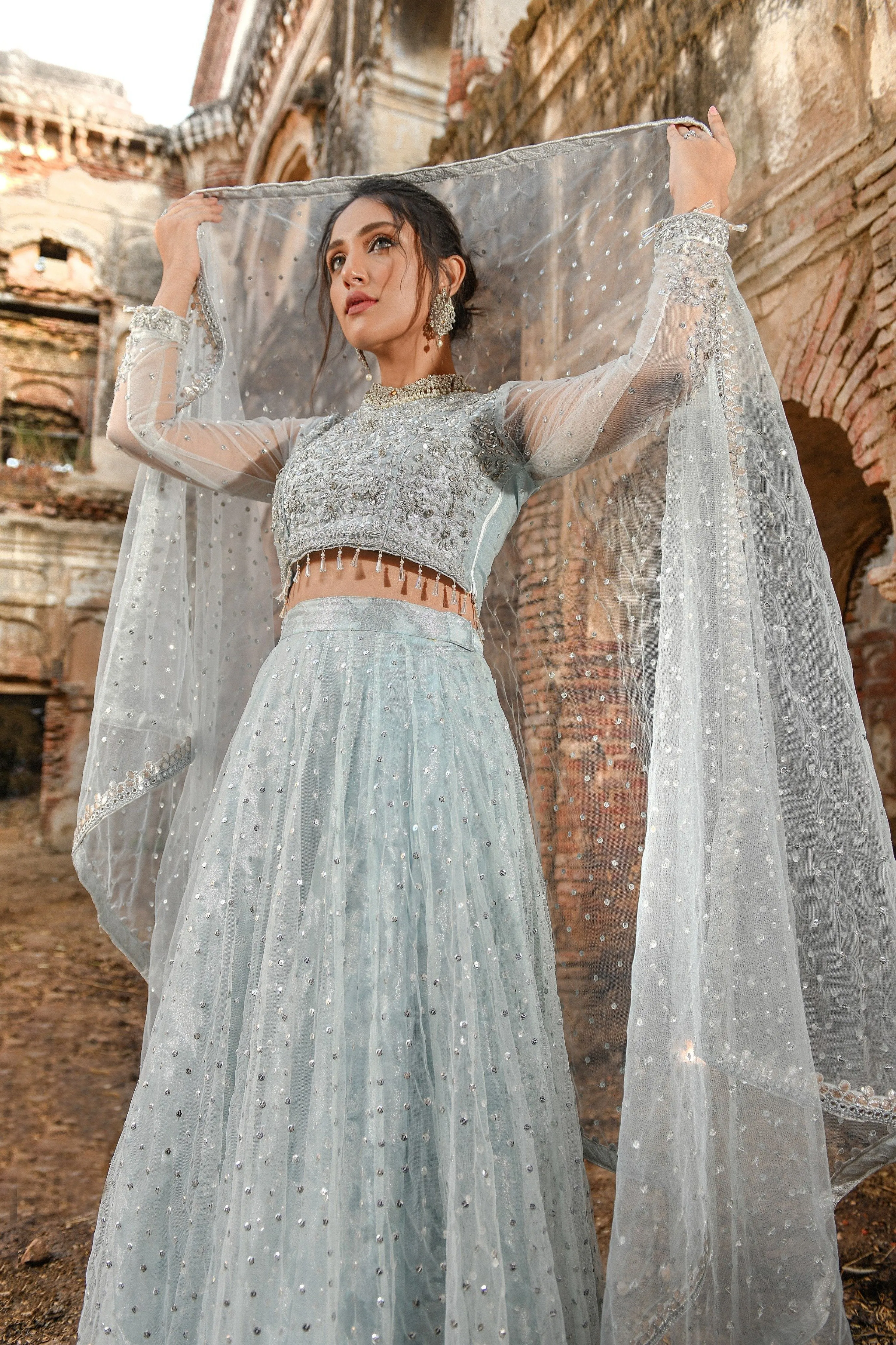 Latest Grey Lehenga Choli Bridal Dress Pakistani #BS716