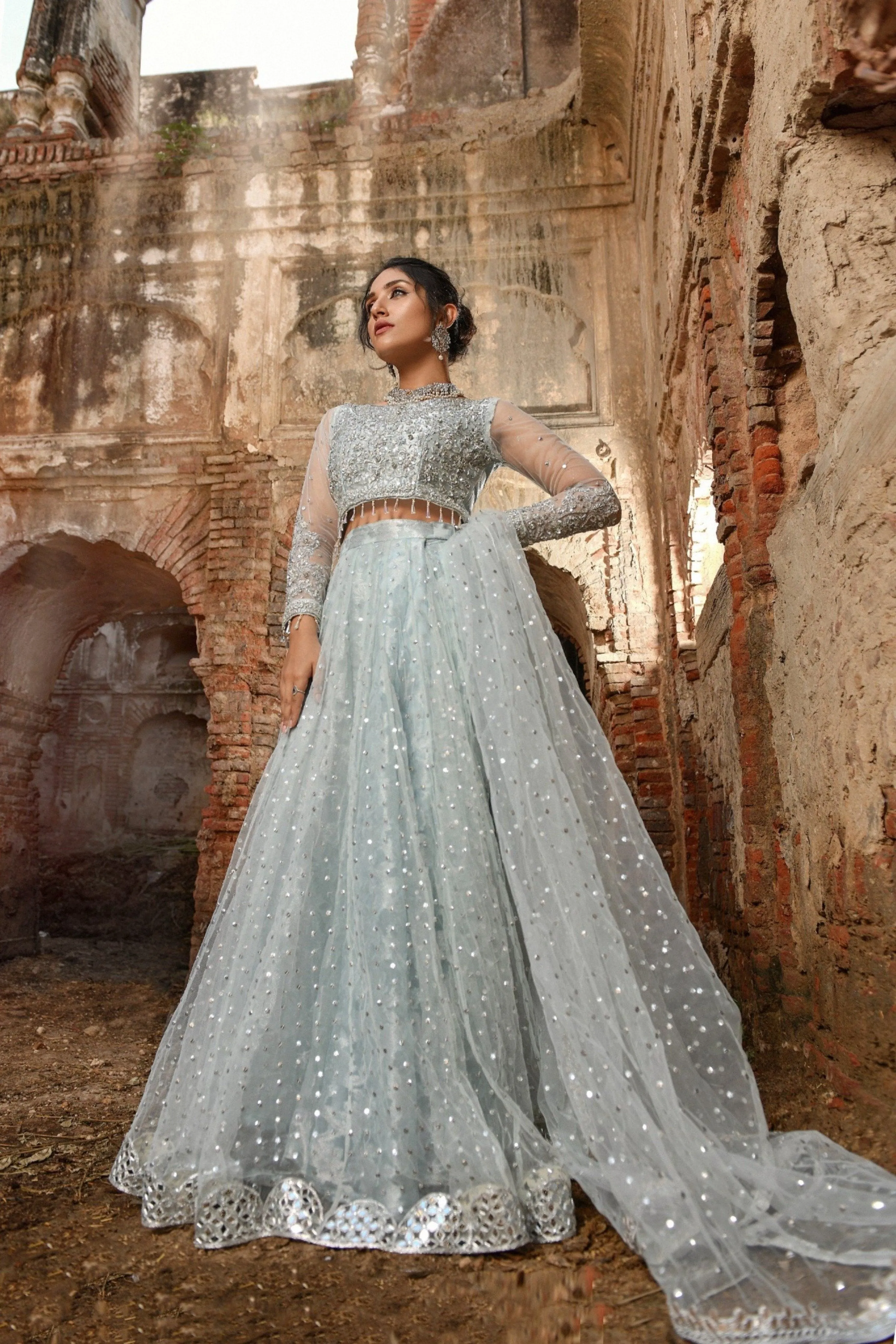 Latest Grey Lehenga Choli Bridal Dress Pakistani #BS716