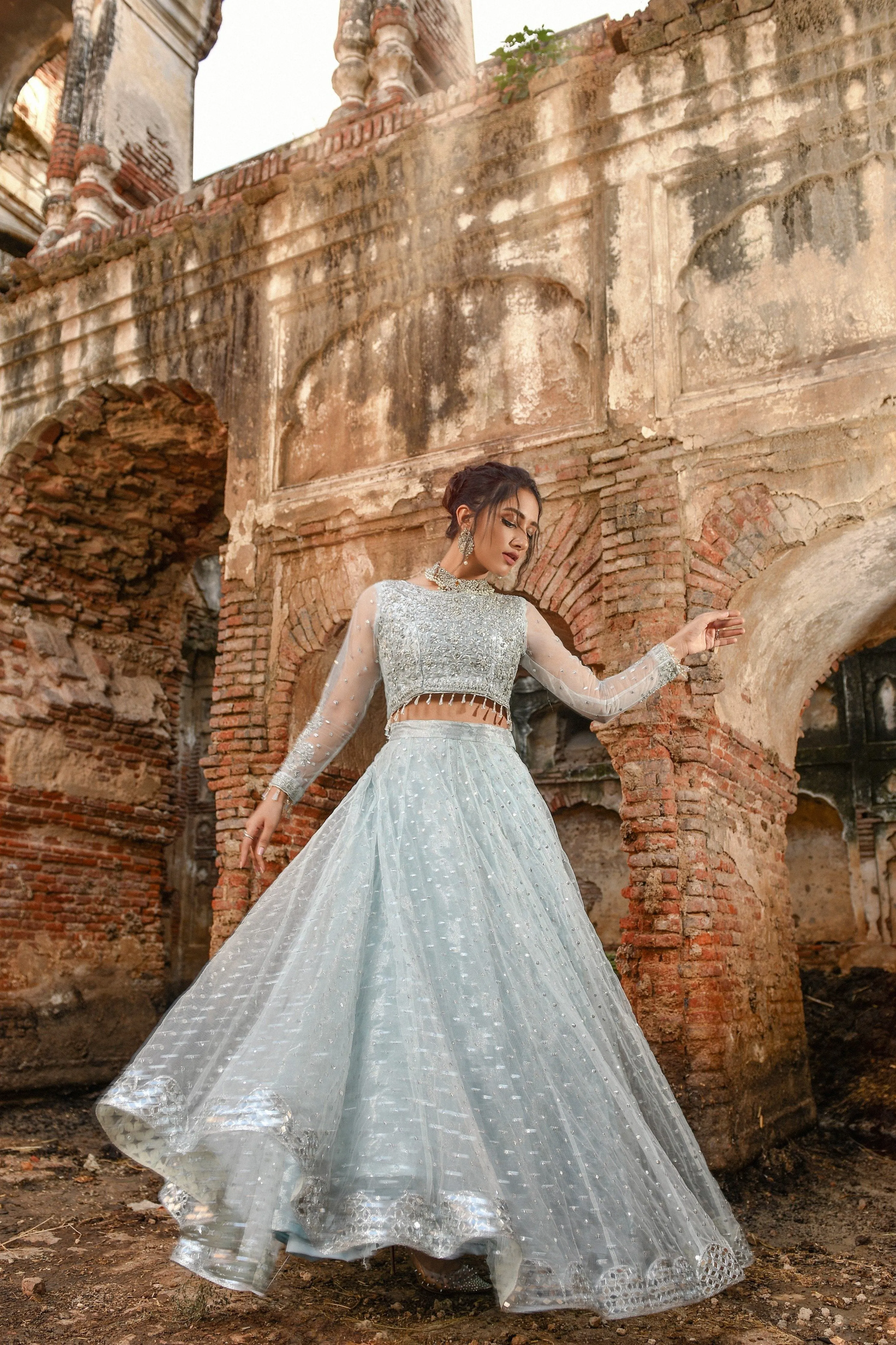 Latest Grey Lehenga Choli Bridal Dress Pakistani #BS716