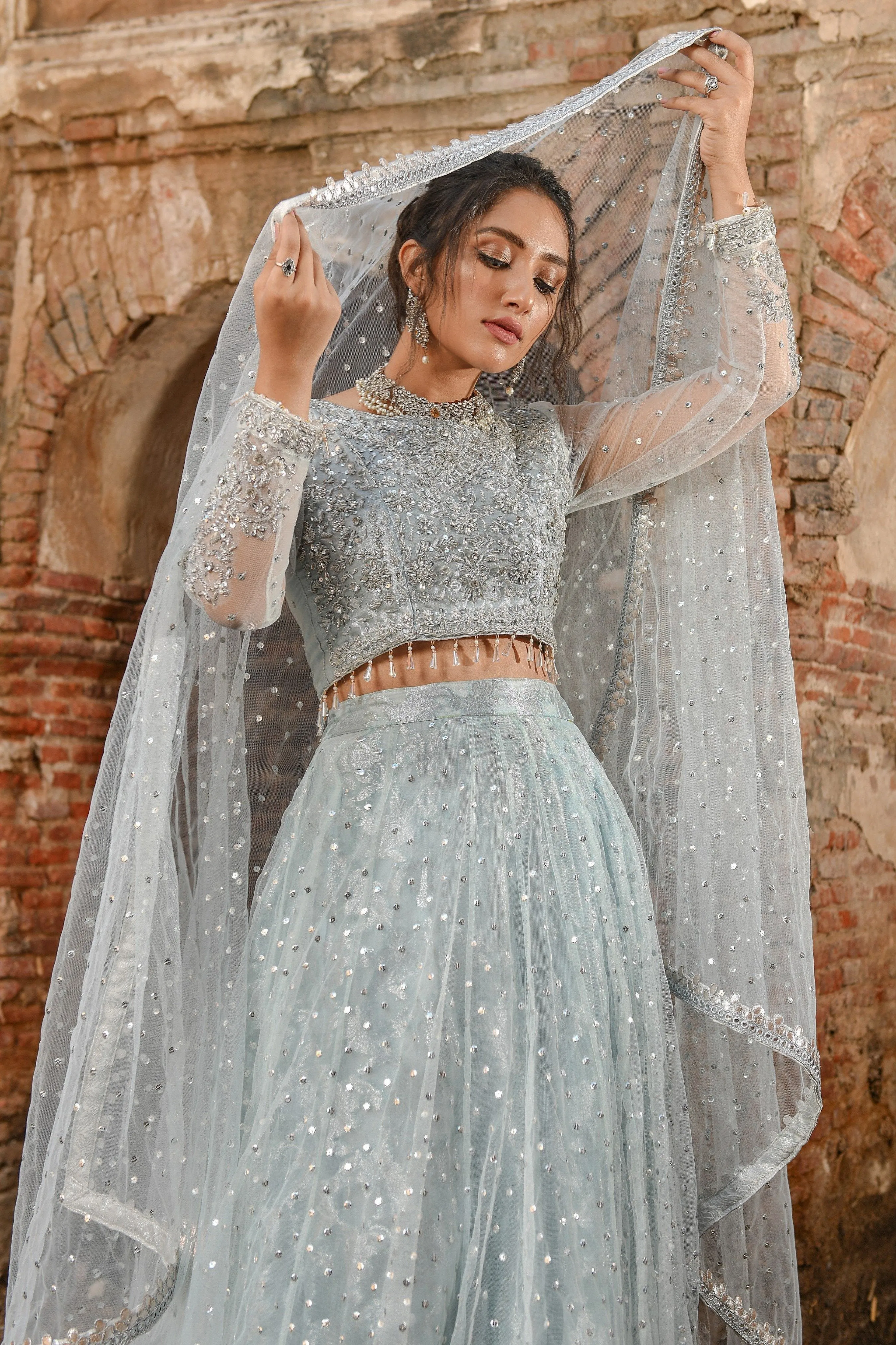 Latest Grey Lehenga Choli Bridal Dress Pakistani #BS716
