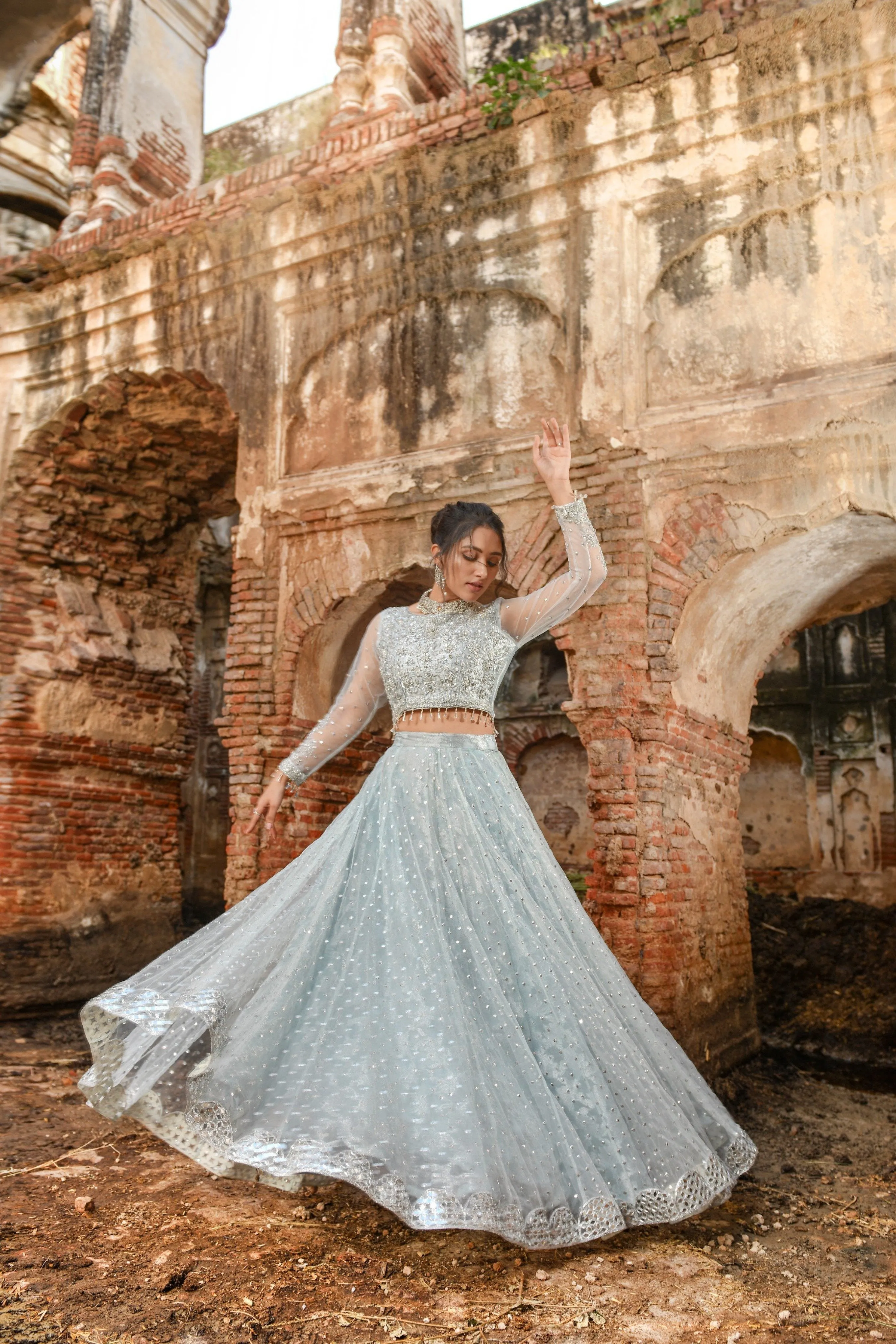 Latest Grey Lehenga Choli Bridal Dress Pakistani #BS716