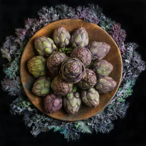 Mandala Fine Art Metal Print, Artichokes and Kale