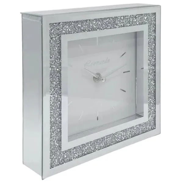 Mantle Clock 40cm Mirror Crystal Mirrored Glass Mantel Piece Desk Table
