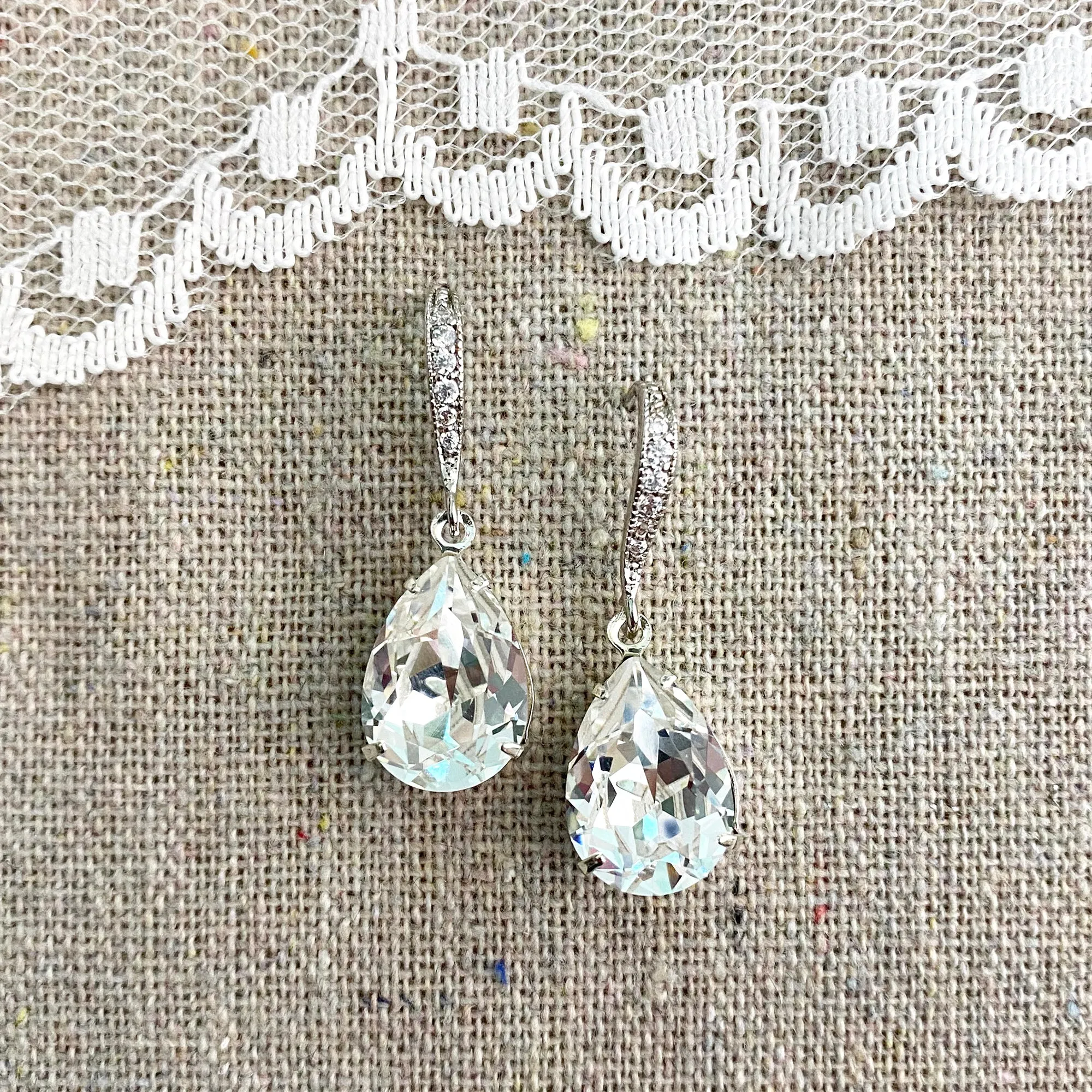 Medium Pear Pavé Necklace & Earrings • Crystal
