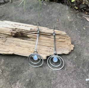 Melrose Earrings Oxidized with Rainbow Moonstone