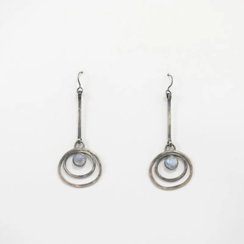 Melrose Earrings Oxidized with Rainbow Moonstone