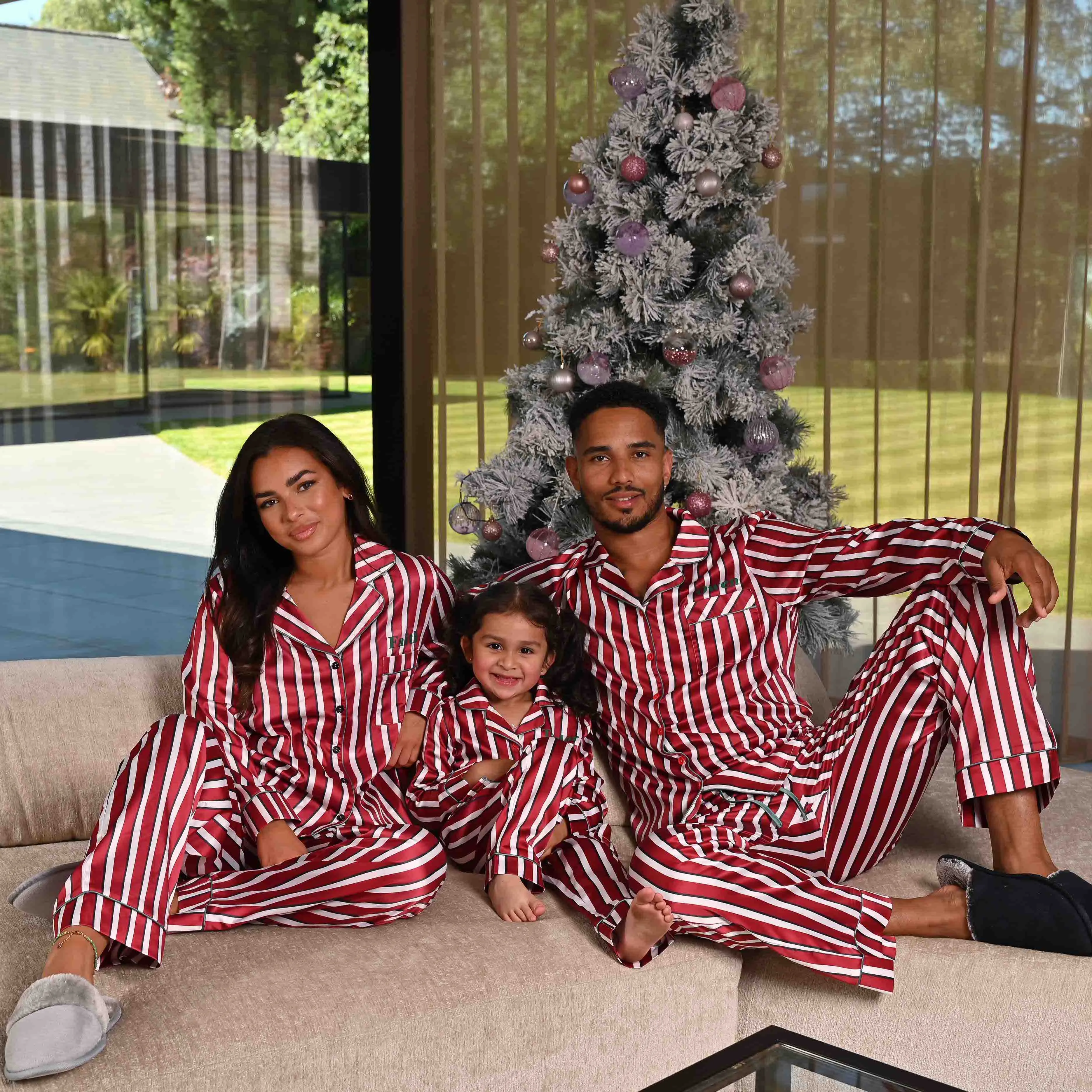 Mens personalised family stripe satin pyjamas