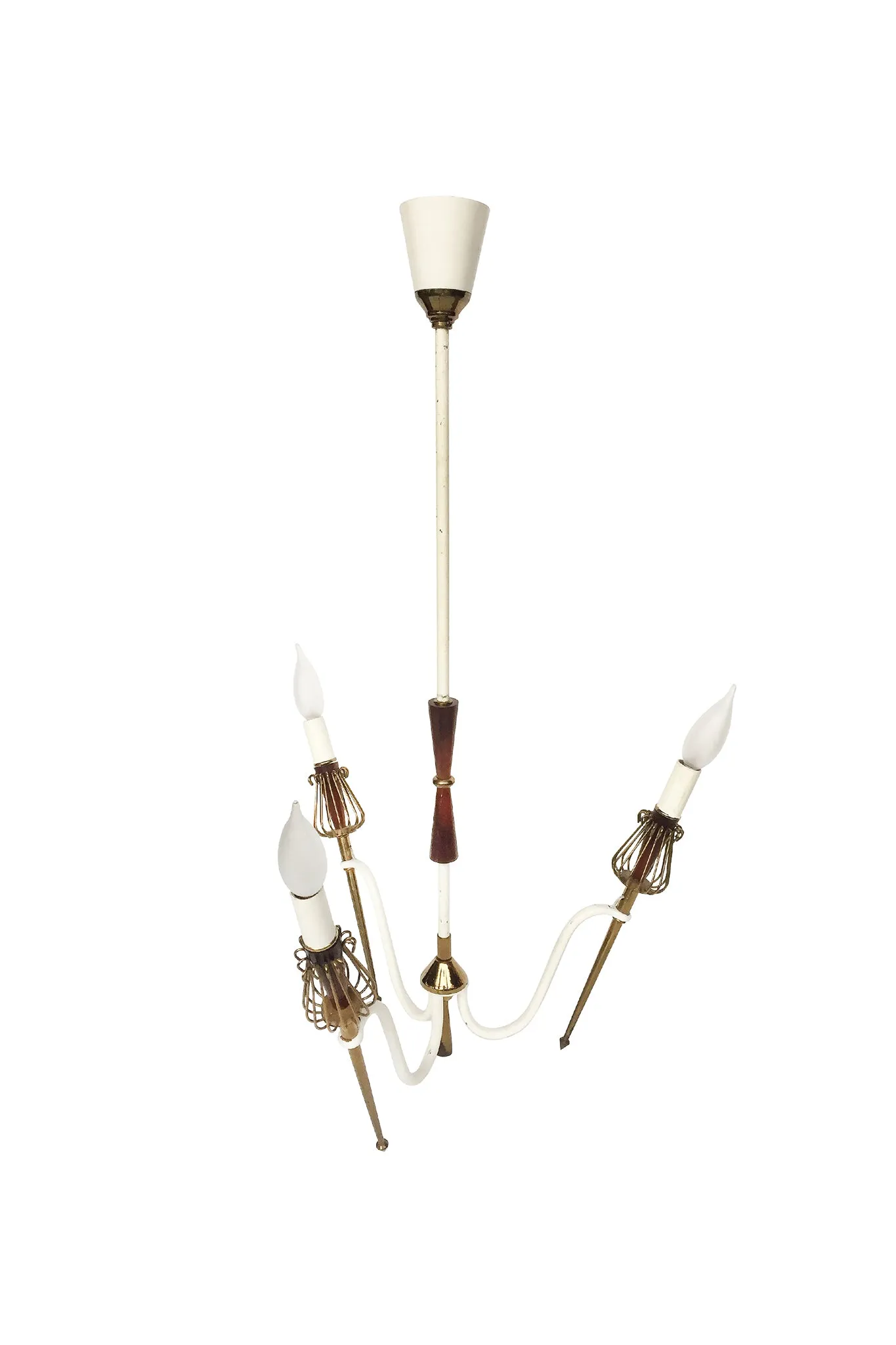 Mid-Century Brass Chandelier in the Manner of Maison Lunel