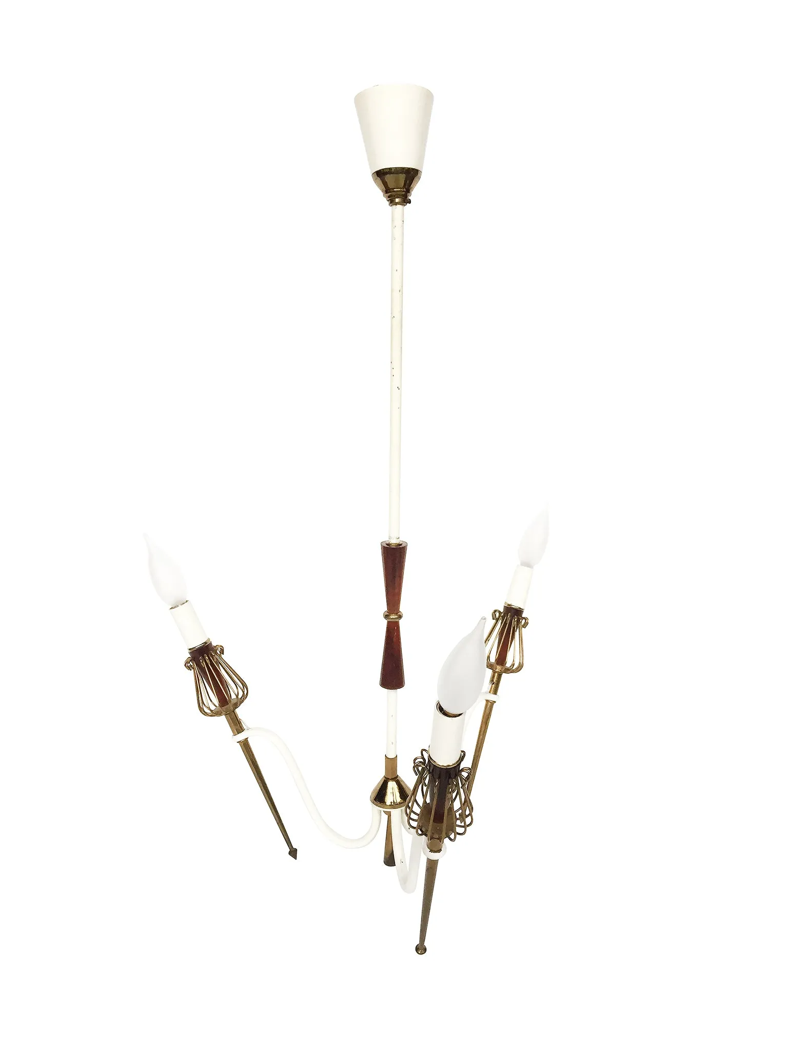 Mid-Century Brass Chandelier in the Manner of Maison Lunel