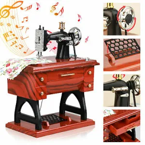 Mini Vintage Music Box Sewing Machine Style Mechanical Table Decor Birthday Gift