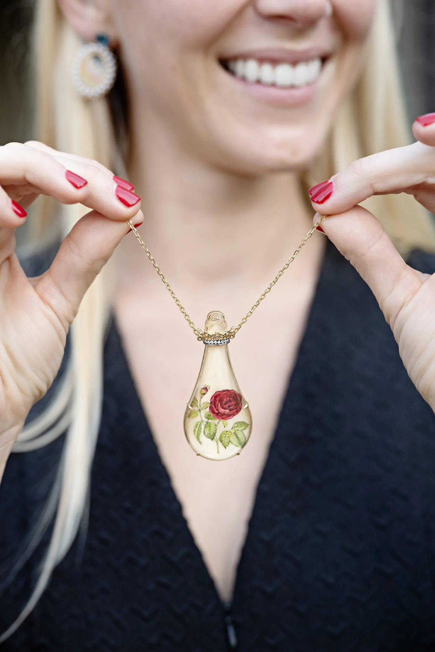 Miniature Rose Painting in a Bottle Necklace
