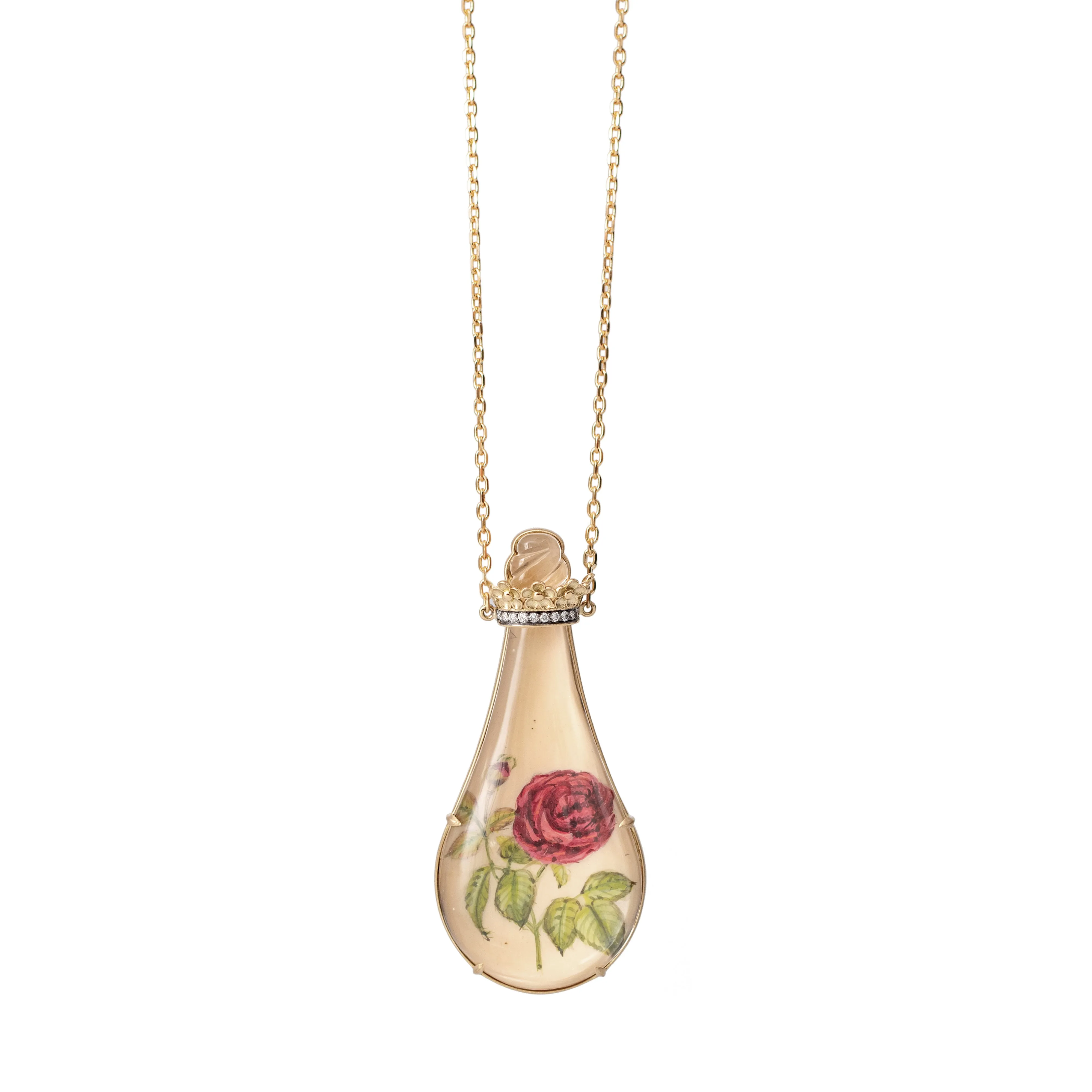 Miniature Rose Painting in a Bottle Necklace