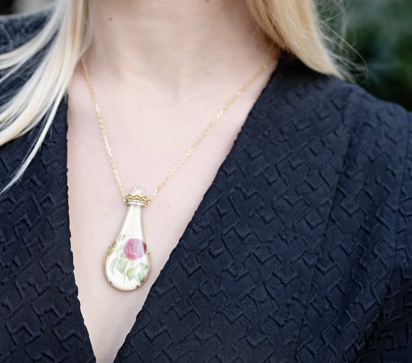 Miniature Rose Painting in a Bottle Necklace