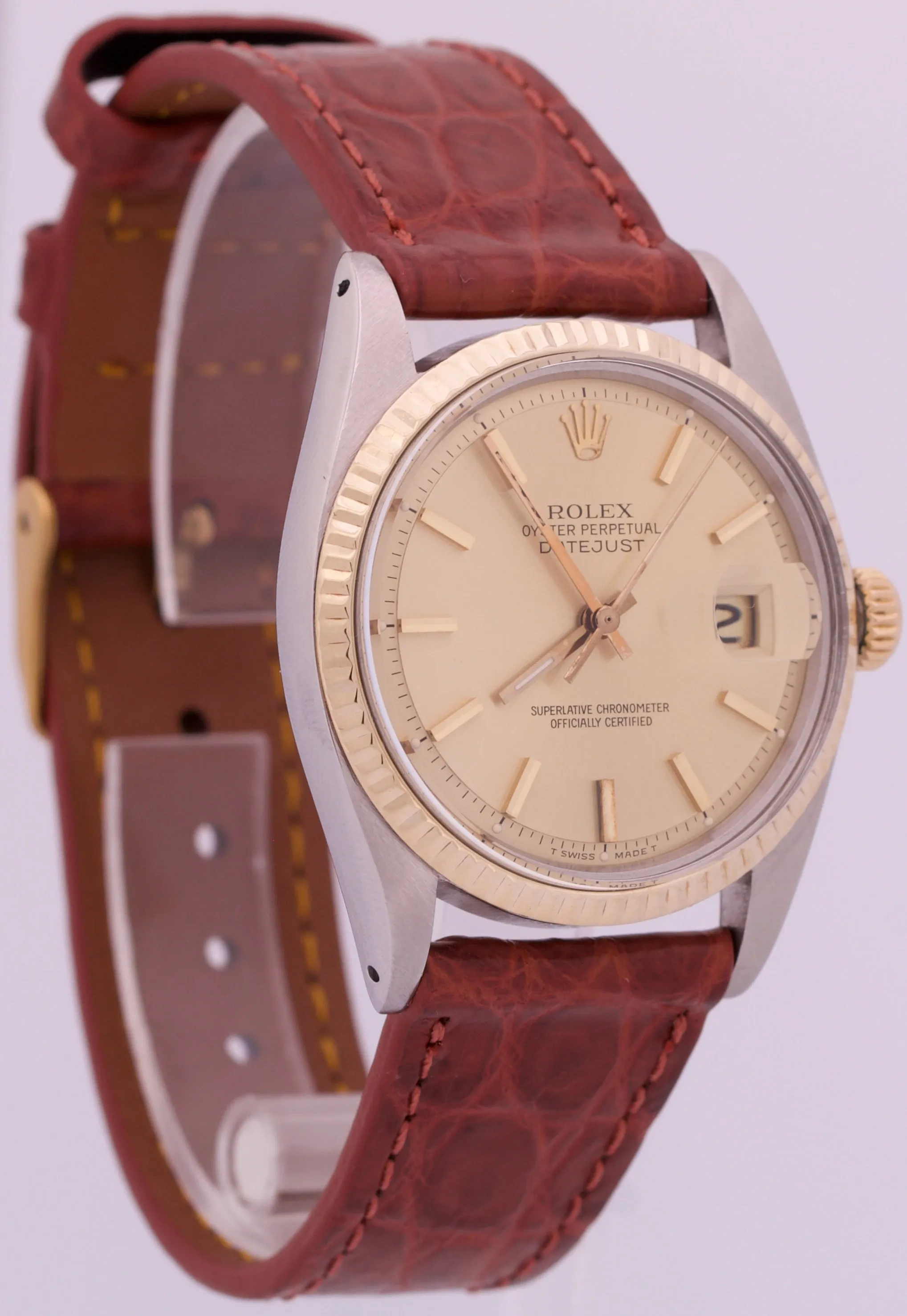 MINT Rolex DateJust 36mm Pie-Pan CHAMPAGNE  Two-Tone 18K Yellow Gold 1601 Watch