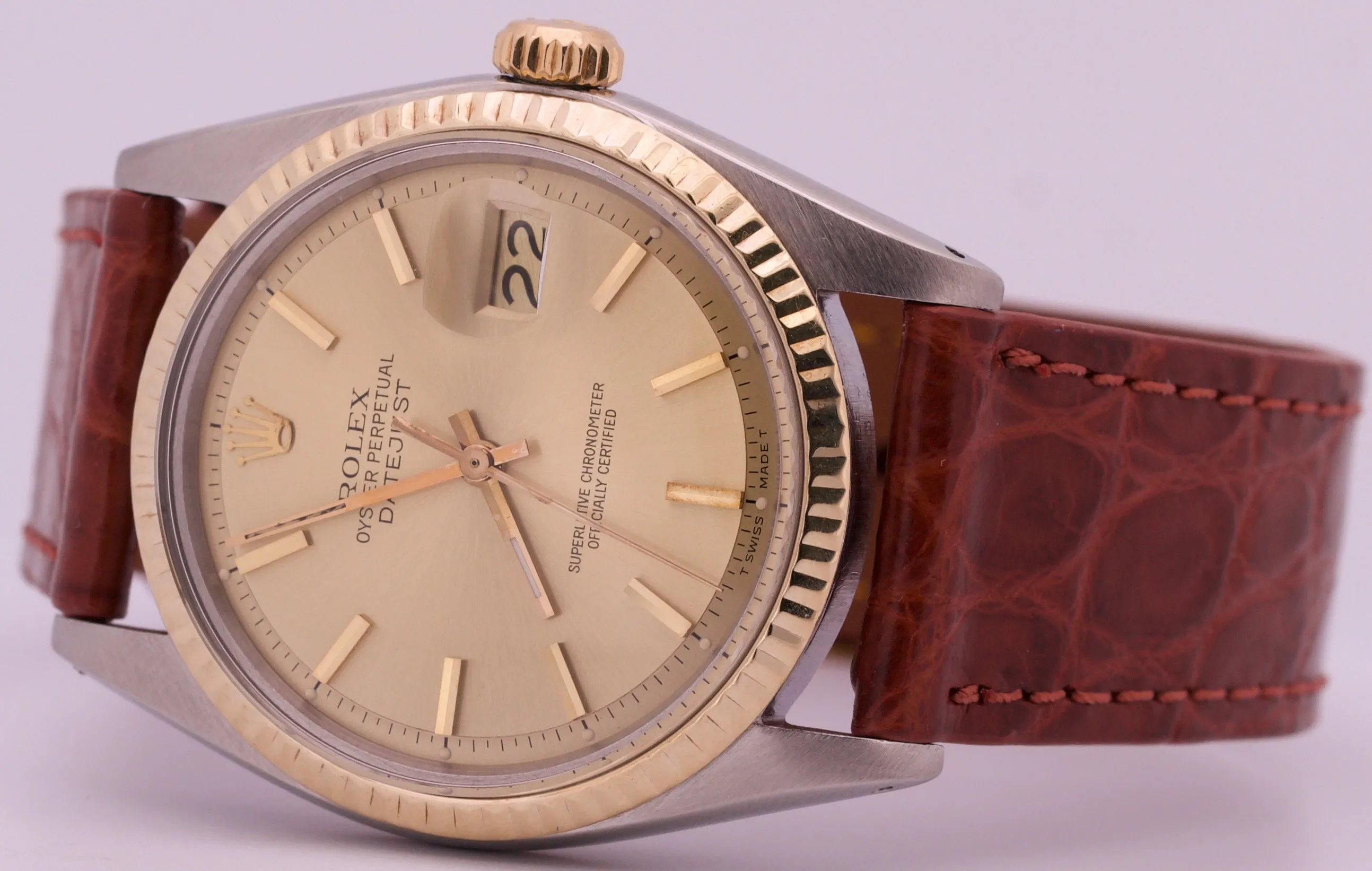 MINT Rolex DateJust 36mm Pie-Pan CHAMPAGNE  Two-Tone 18K Yellow Gold 1601 Watch
