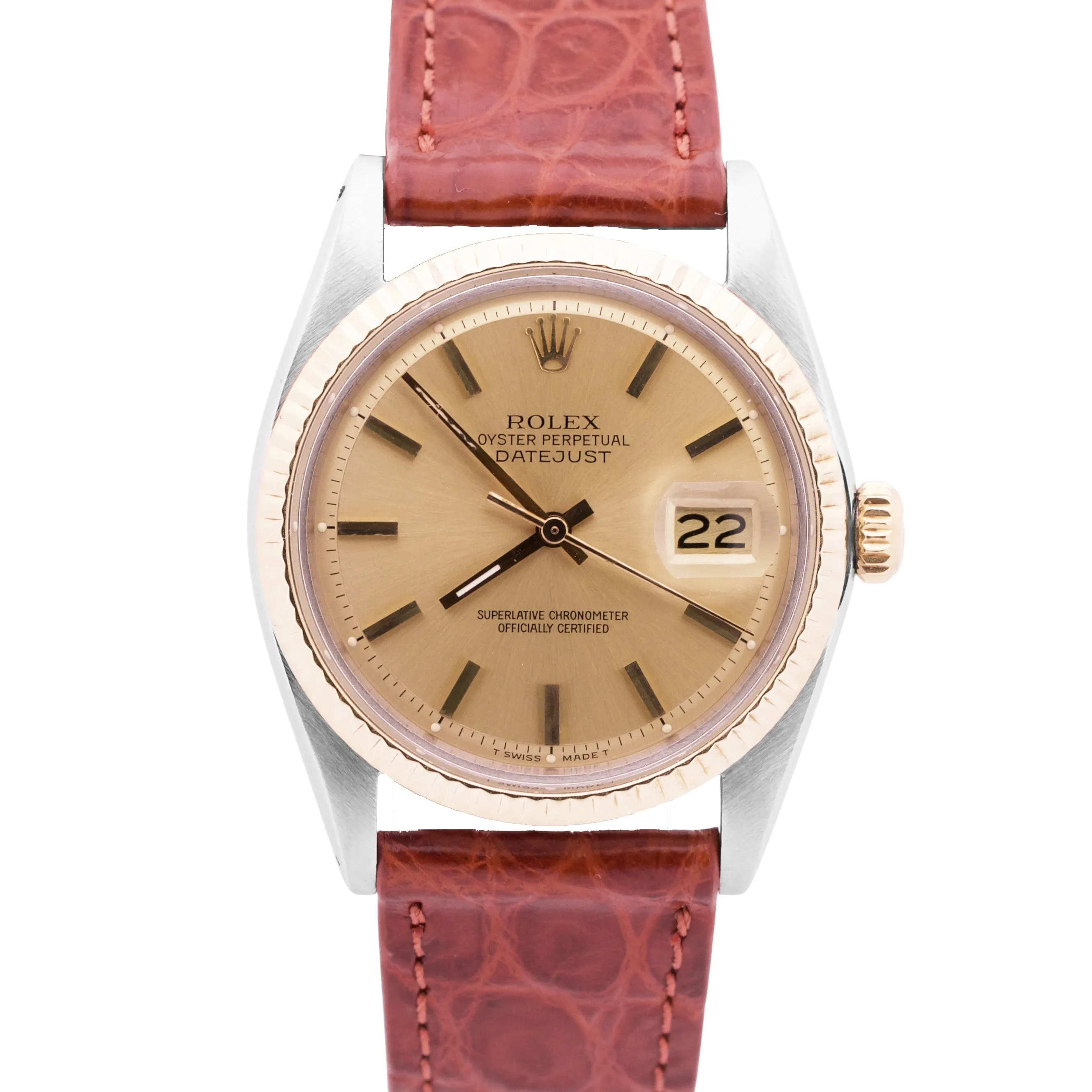 MINT Rolex DateJust 36mm Pie-Pan CHAMPAGNE  Two-Tone 18K Yellow Gold 1601 Watch