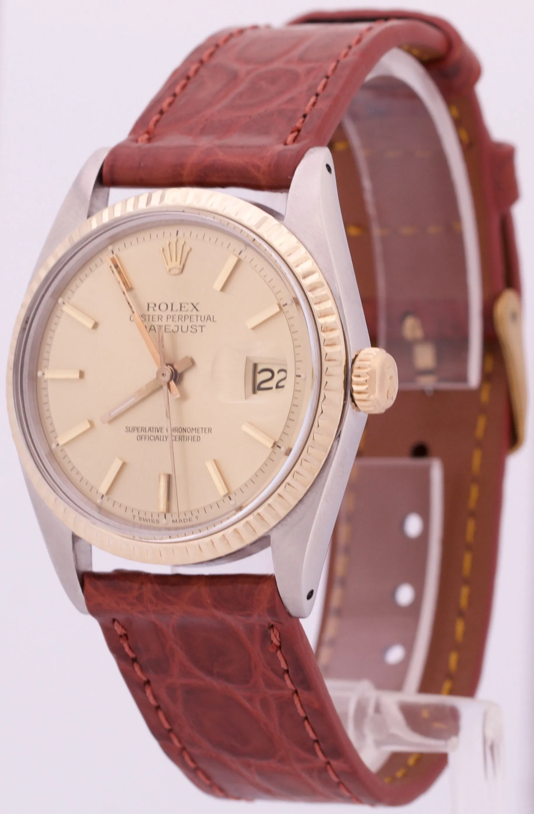 MINT Rolex DateJust 36mm Pie-Pan CHAMPAGNE  Two-Tone 18K Yellow Gold 1601 Watch
