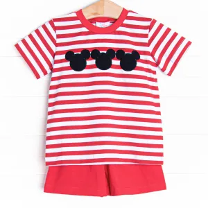 Mouse Ear Magic Applique Short Set, Red Stripe