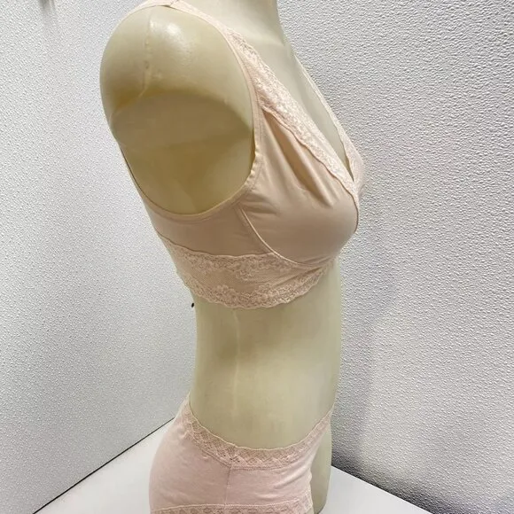 Natori Womens Bliss Perfection Day Bra &amp; Pantie Set Size L Rose Beige/Cameo Rose