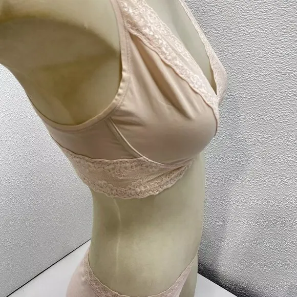 Natori Womens Bliss Perfection Day Bra &amp; Pantie Set Size L Rose Beige/Cameo Rose