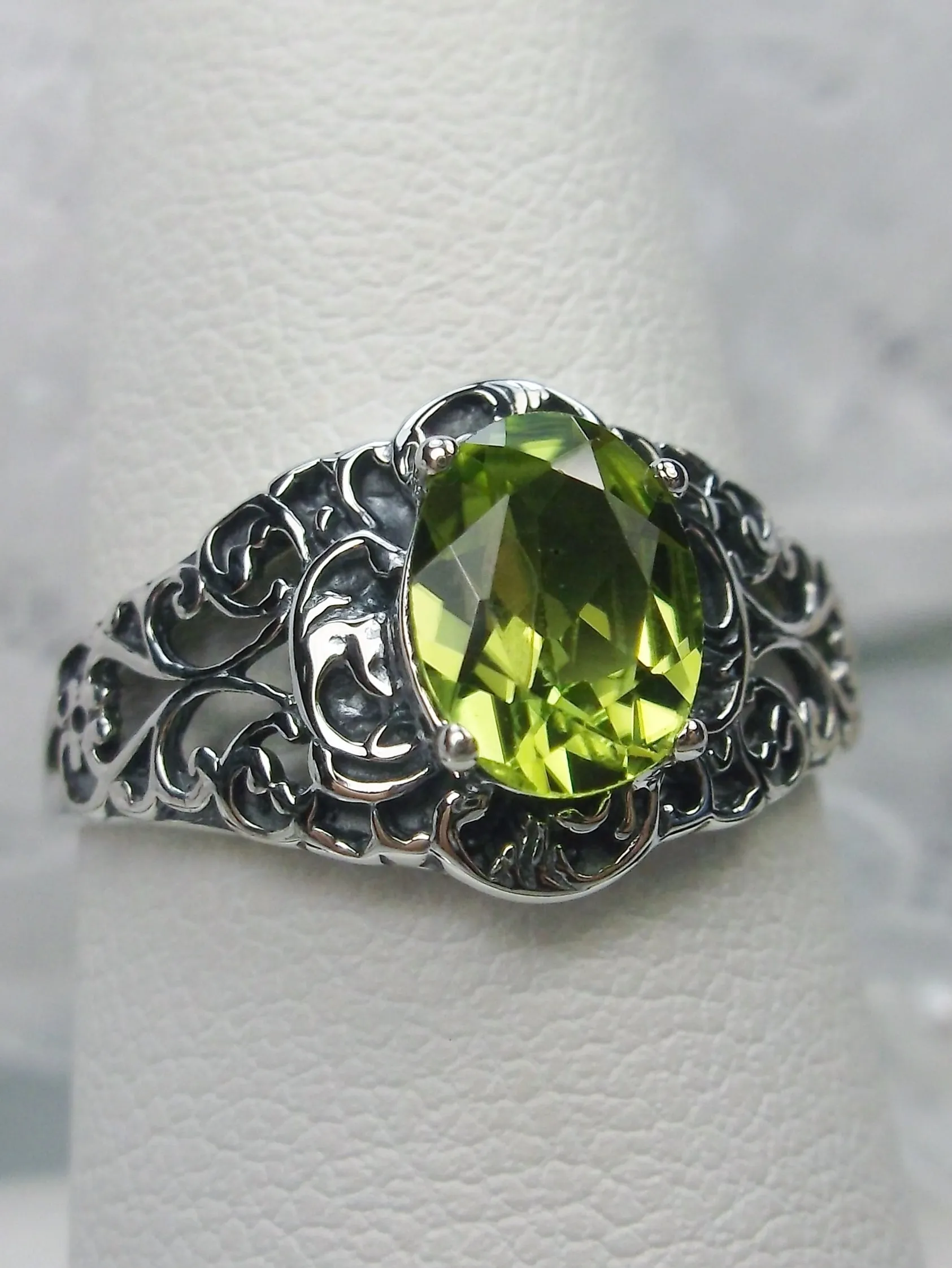 Natural Peridot Ring, Size 9, Sterling Silver Art Nouveau Jewelry #D14 - Ready to Ship