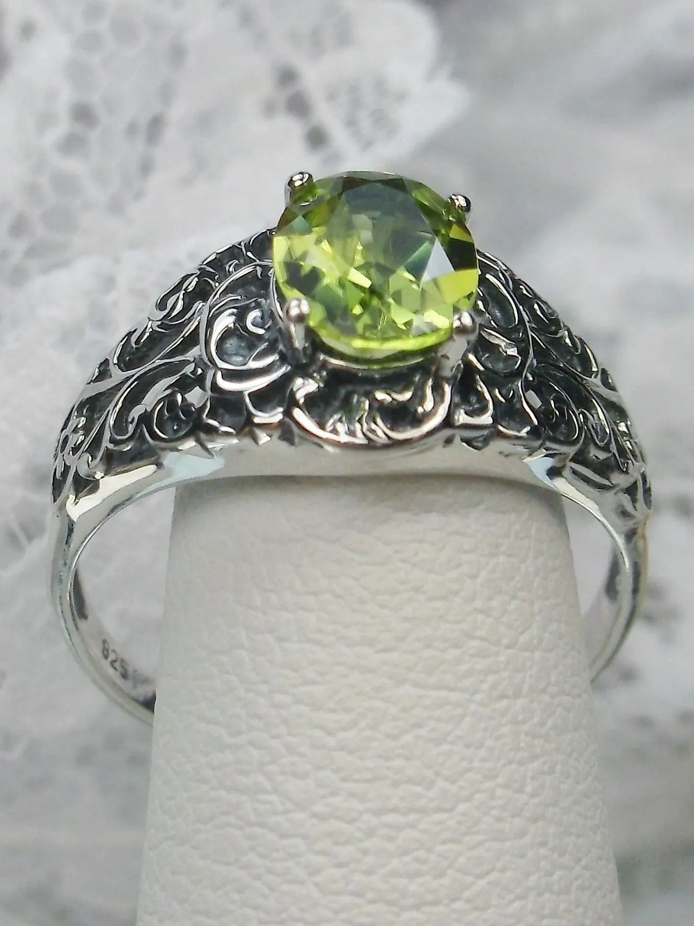 Natural Peridot Ring, Size 9, Sterling Silver Art Nouveau Jewelry #D14 - Ready to Ship