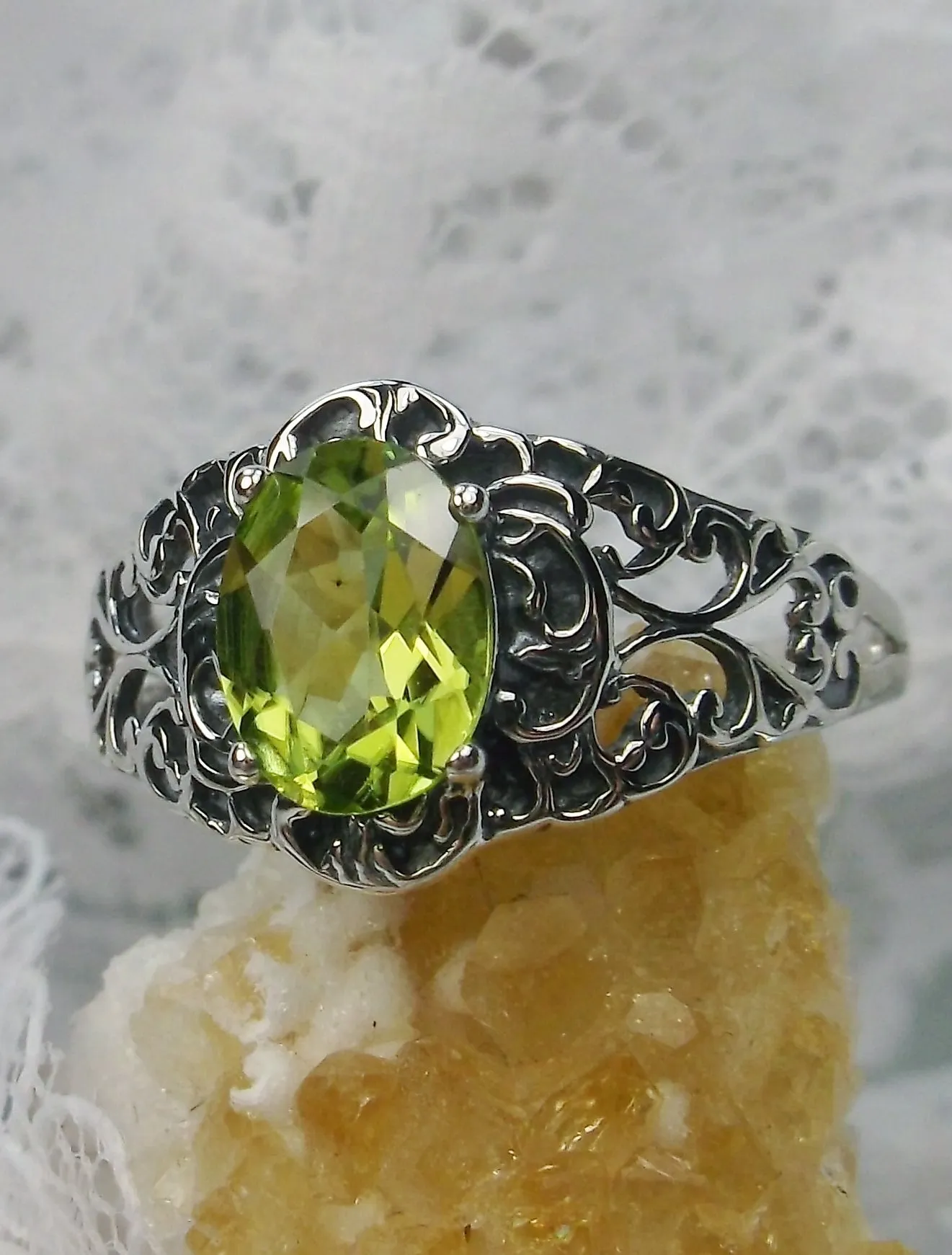 Natural Peridot Ring, Size 9, Sterling Silver Art Nouveau Jewelry #D14 - Ready to Ship
