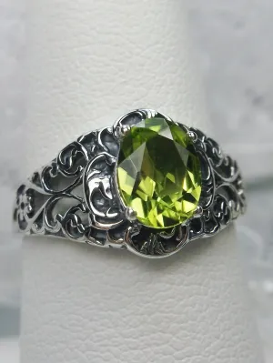 Natural Peridot Ring, Sterling Silver Art Nouveau Jewelry #D14