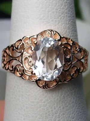 Natural White Topaz Ring, 10K Gold, 14K Gold or Rose Gold Overlay on Sterling Silver, Art Nouveau Jewelry #D14