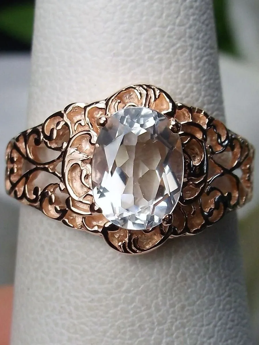 Natural White Topaz Ring, 10K Gold, 14K Gold or Rose Gold Overlay on Sterling Silver, Art Nouveau Jewelry #D14