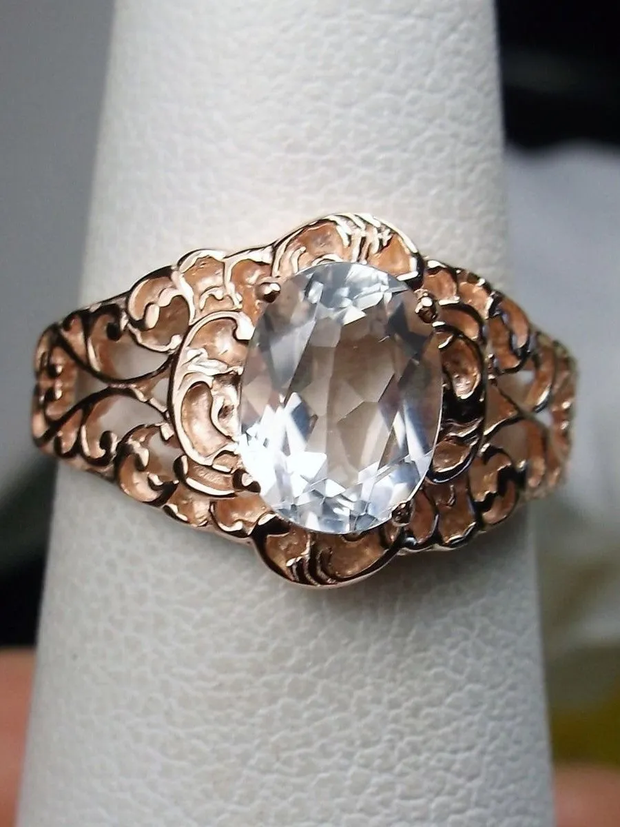 Natural White Topaz Ring, 10K Gold, 14K Gold or Rose Gold Overlay on Sterling Silver, Art Nouveau Jewelry #D14