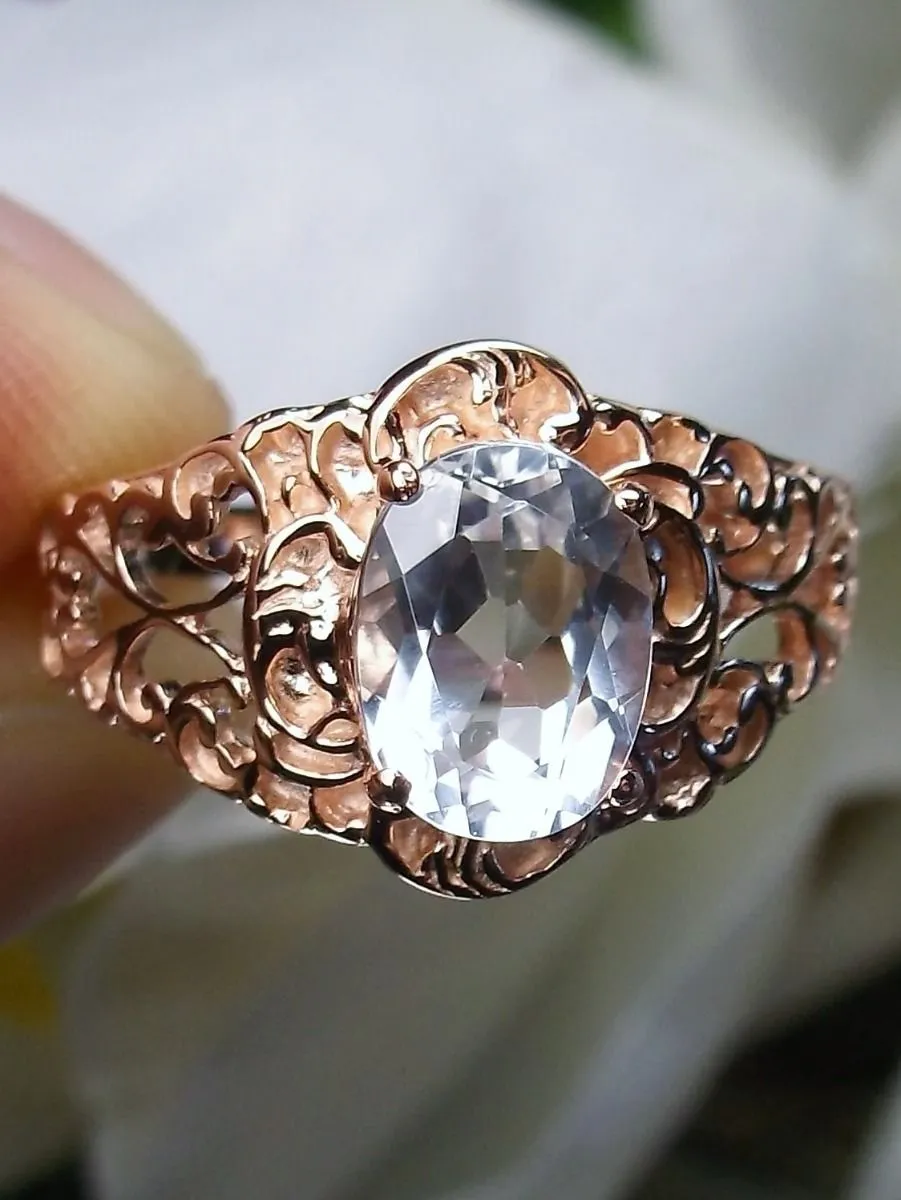 Natural White Topaz Ring, 10K Gold, 14K Gold or Rose Gold Overlay on Sterling Silver, Art Nouveau Jewelry #D14