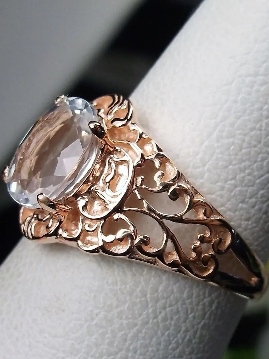 Natural White Topaz Ring, 10K Gold, 14K Gold or Rose Gold Overlay on Sterling Silver, Art Nouveau Jewelry #D14