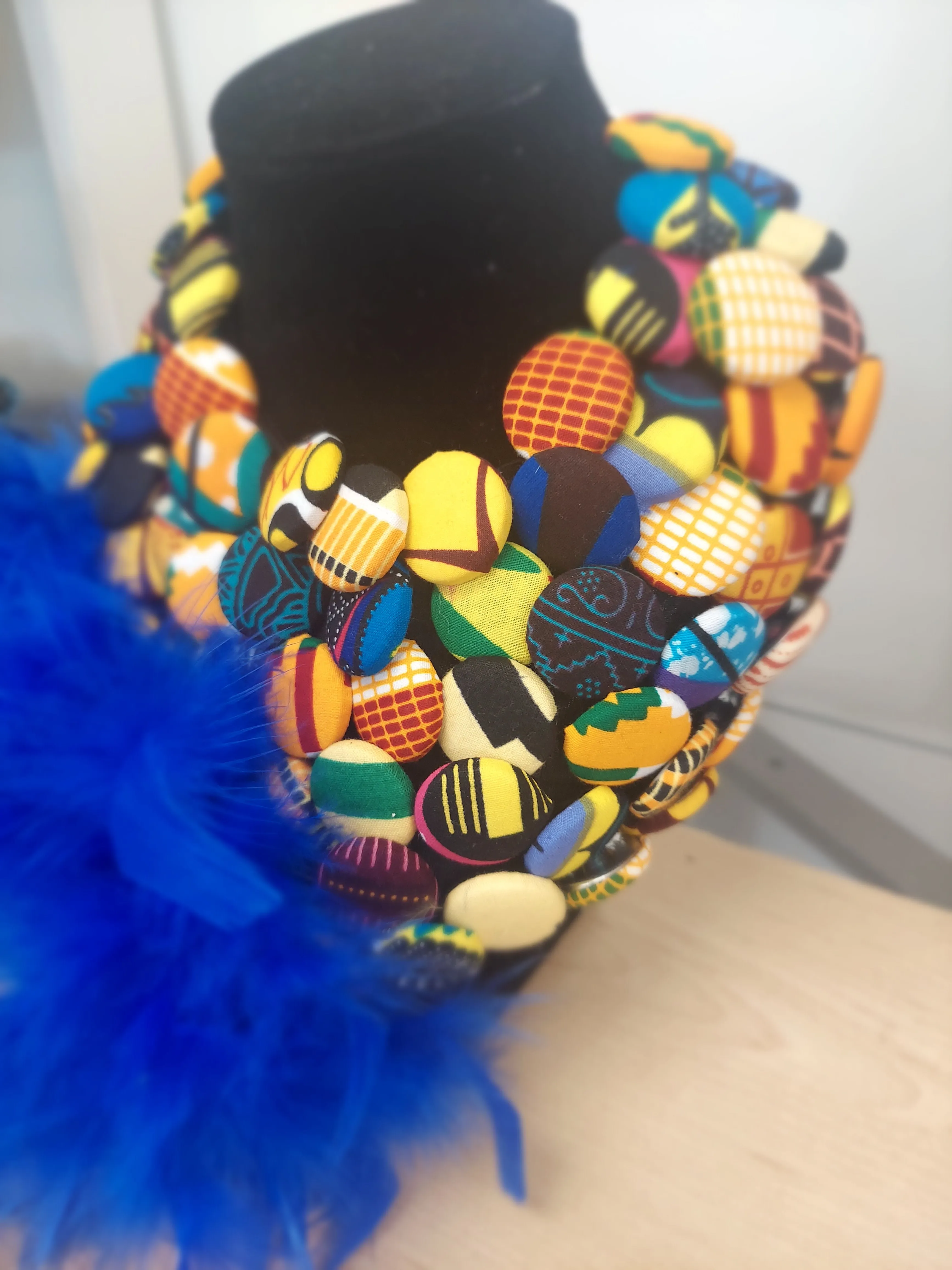 Necklace-Feathered button African Print 2pc