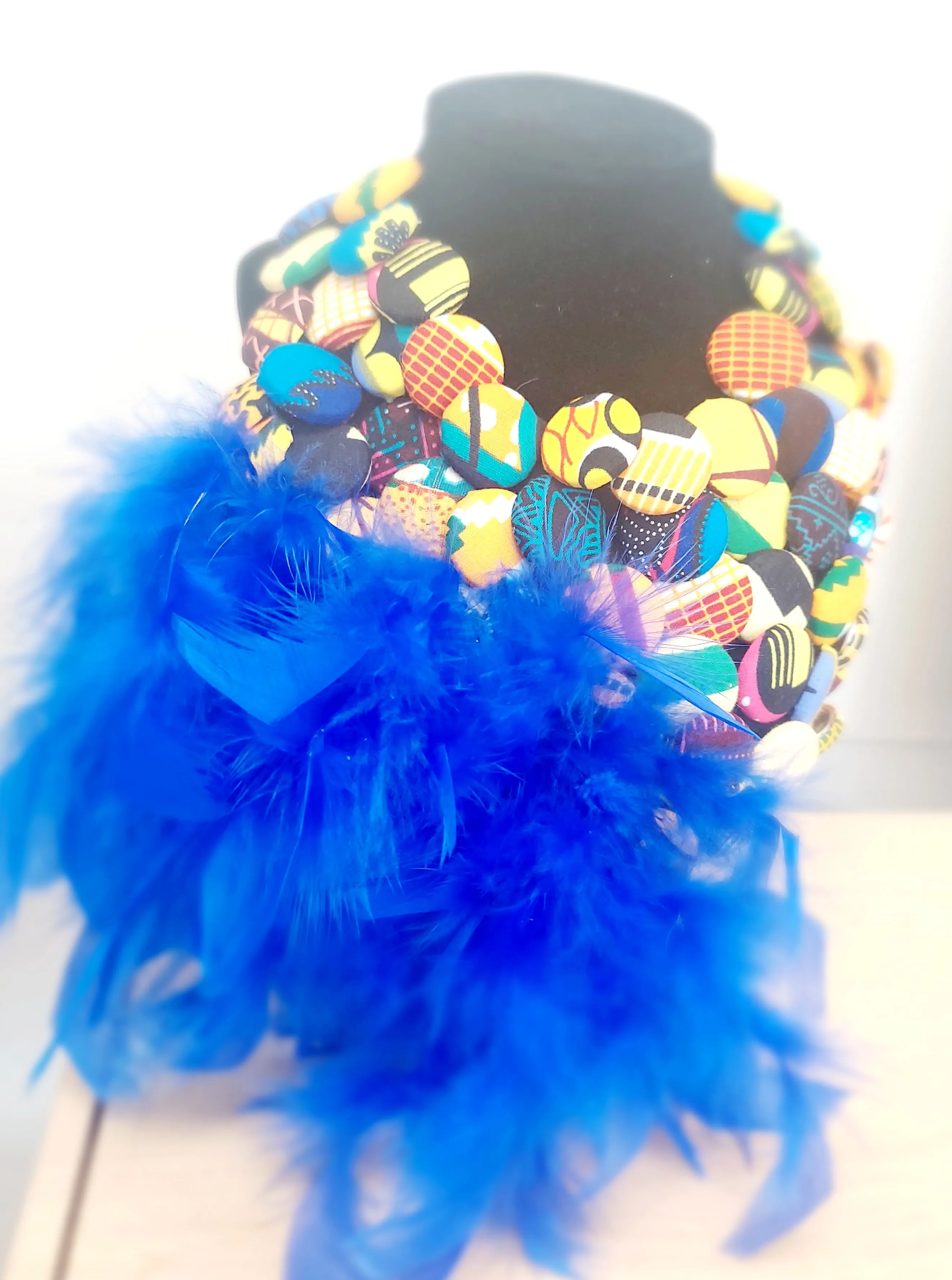 Necklace-Feathered button African Print 2pc