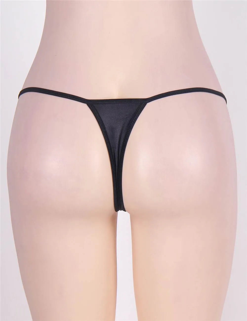 New Sexy Black Jeweled Side Thong