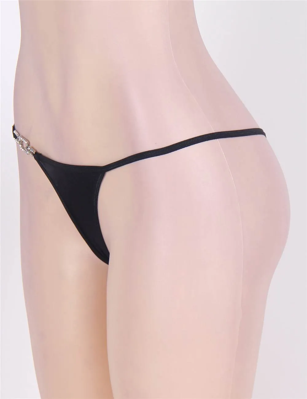 New Sexy Black Jeweled Side Thong