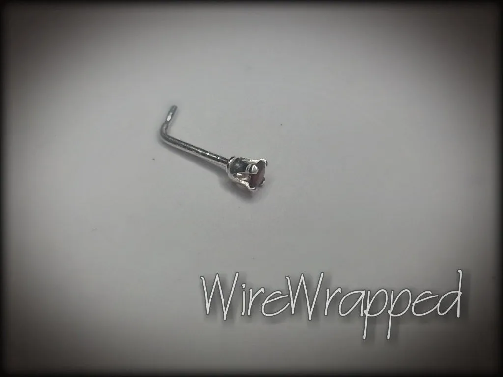 Nose Stud - Real GARNET 2mm AA-Grade Genuine Facetted Stone Sterling Silver, Solid Gold, Gold Fill, Helix, Tragus, Cartilage