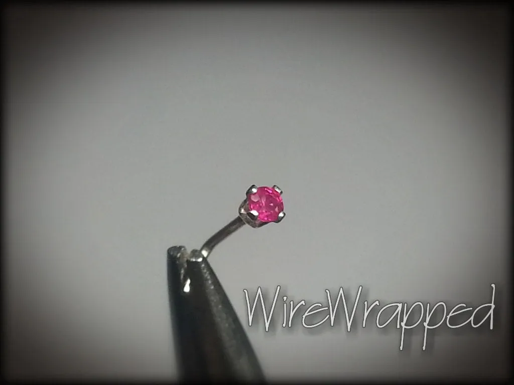 Nose Stud - Real Ruby 2mm AAA-Grade Genuine Natural Red Ruby Faceted Stone Sterling Silver, Solid Gold, Gold Fill, Helix, Tragus, Cartilage