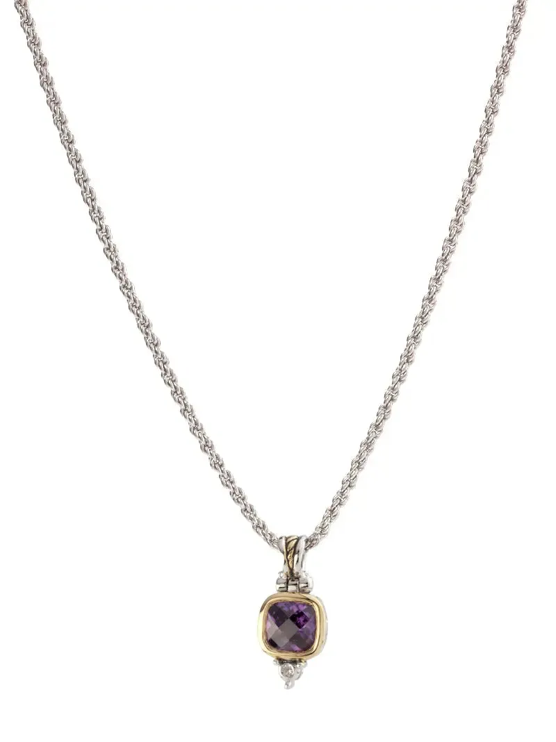 Nouveau Collection - Square Cubic Zirconia Pendant with Chain