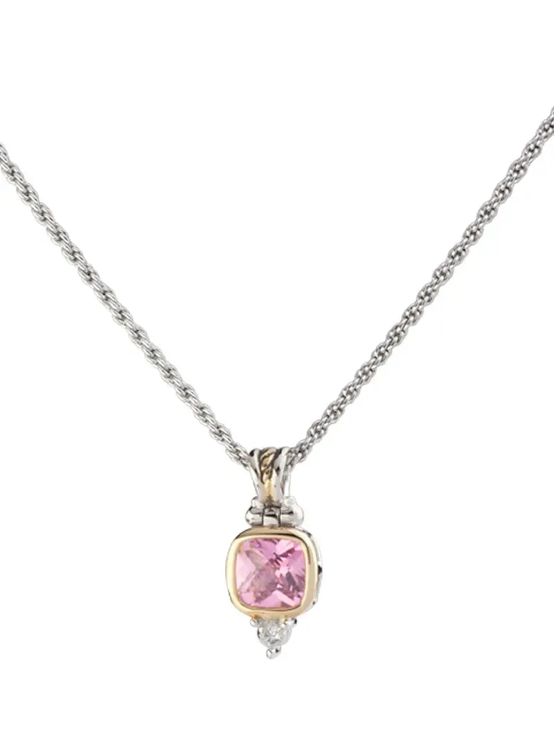Nouveau Collection - Square Cubic Zirconia Pendant with Chain