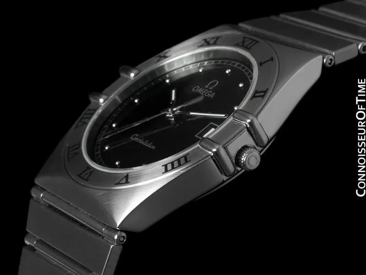 Omega Constellation 35mm Mens Bracelet Watch, Quartz, Date, Black Dial - Brushed Stainless Steel