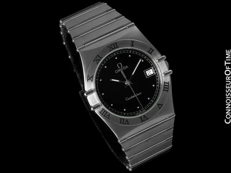 Omega Constellation 35mm Mens Bracelet Watch, Quartz, Date, Black Dial - Brushed Stainless Steel