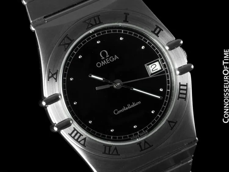 Omega Constellation 35mm Mens Bracelet Watch, Quartz, Date, Black Dial - Brushed Stainless Steel